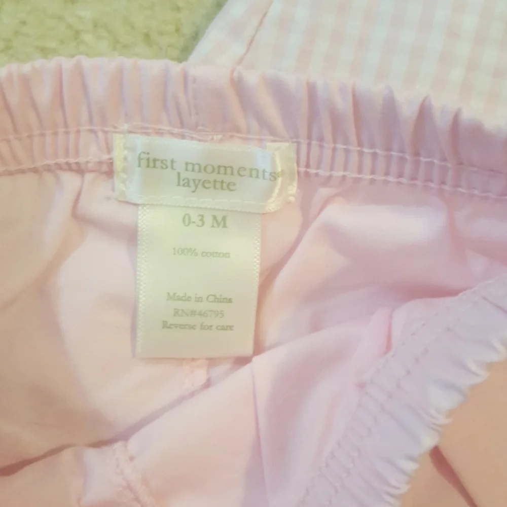 First Moments NWOT Layette Two Piece Gingham Set Sz 0-3M